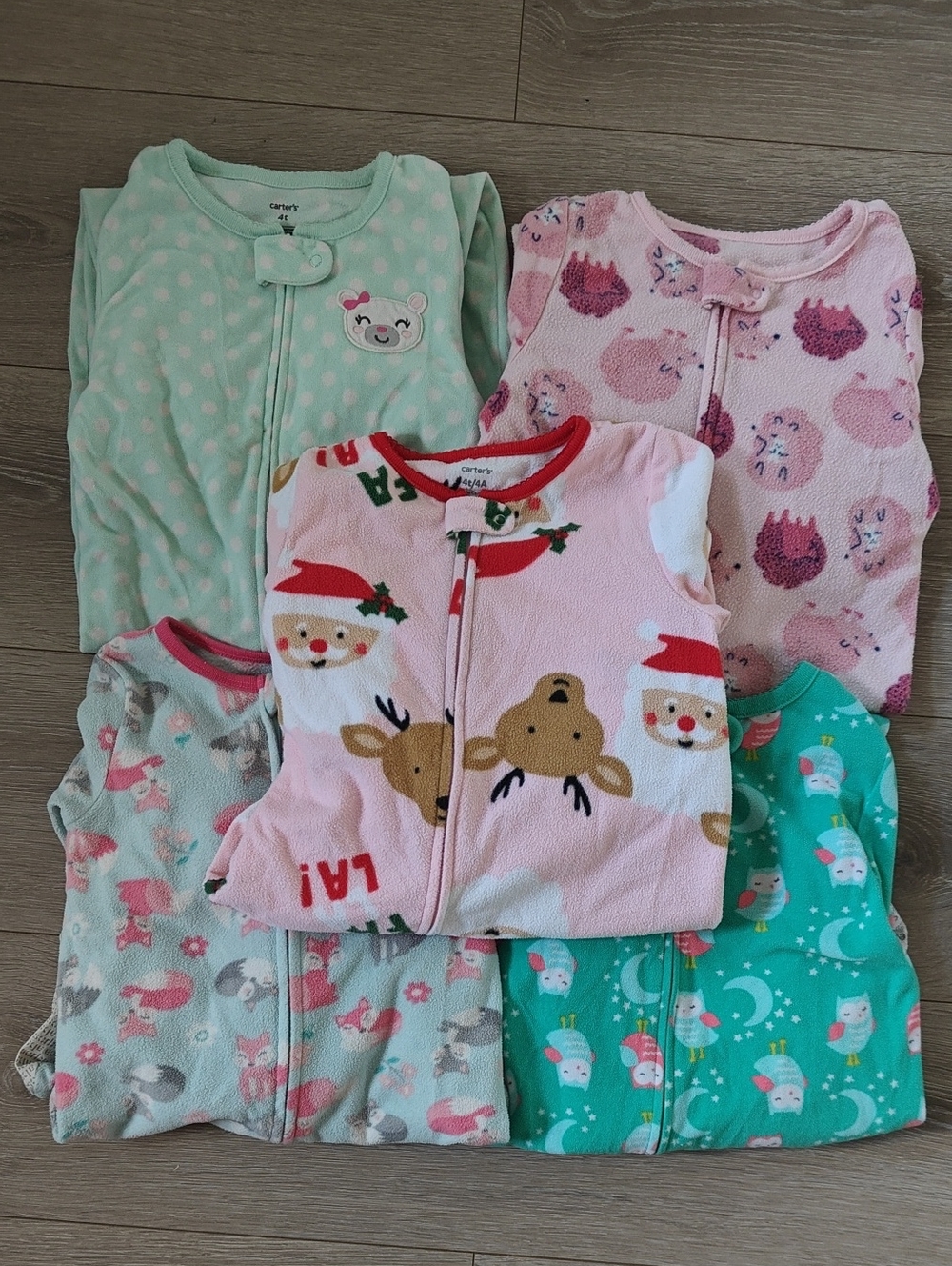 Carter's, Absorba 4T Kids Fleece One-piece Pajamas Set Of 5 Girl